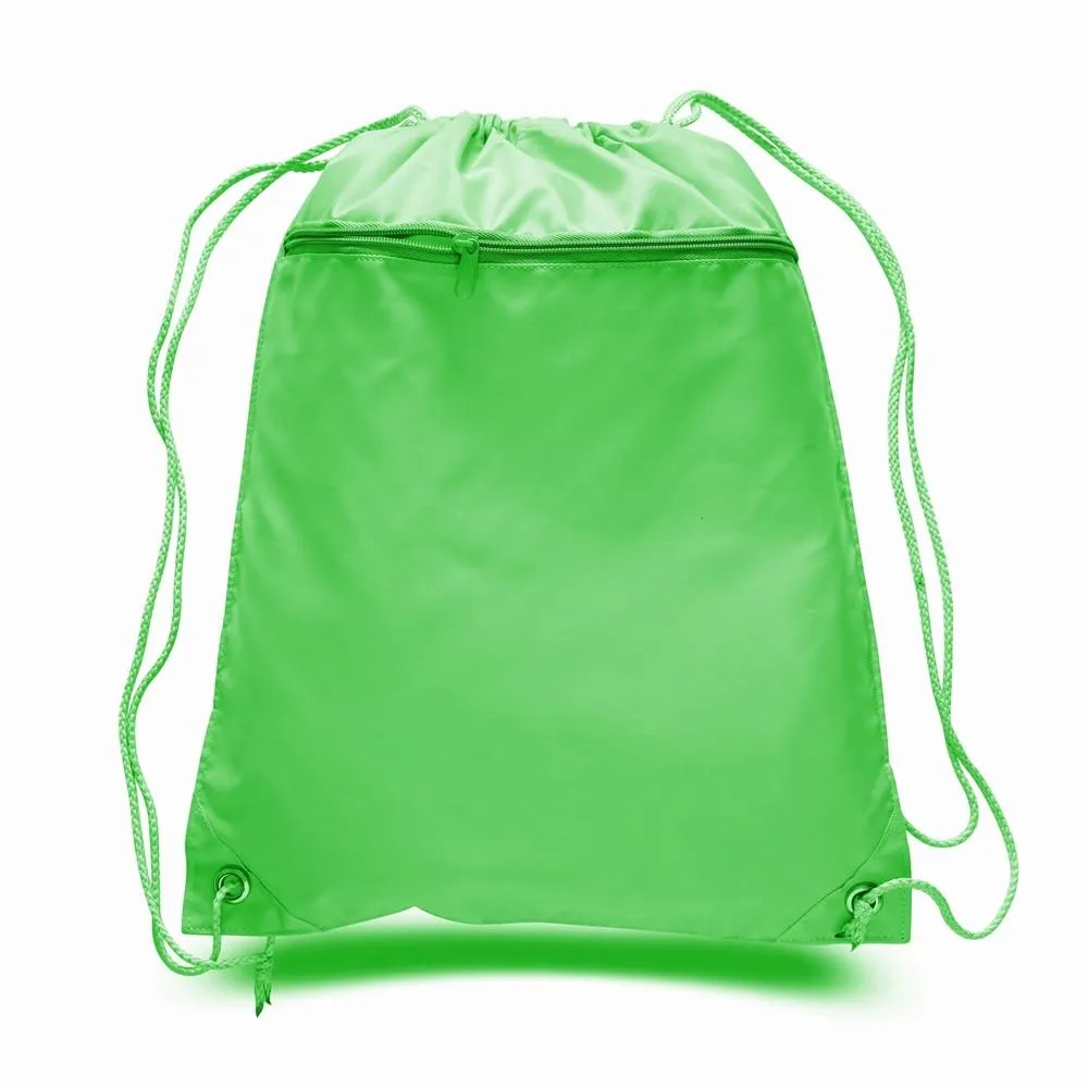 12 ct Promotional Polyester Drawstring Bags with Front Pocket - By Dozen