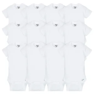 12-Pack Baby Neutral White Short Sleeve Organic Onesies® Bodysuits