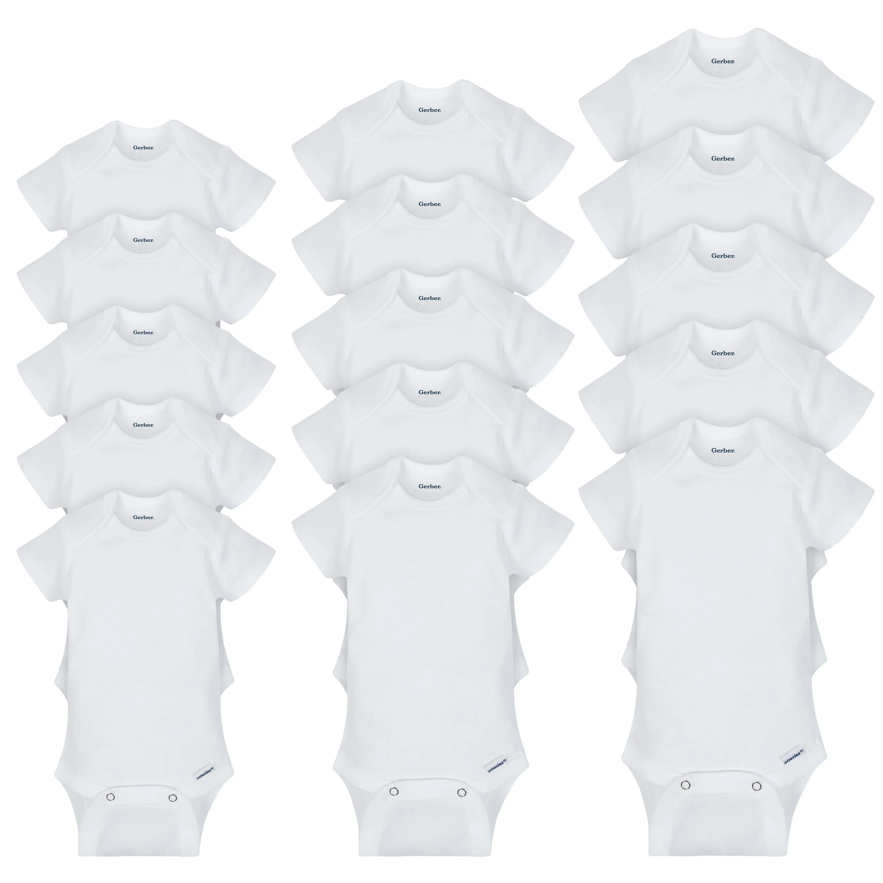 15-Pack Grow-With-Me White Short Sleeve Onesies® Bodysuit Assorted Size Set