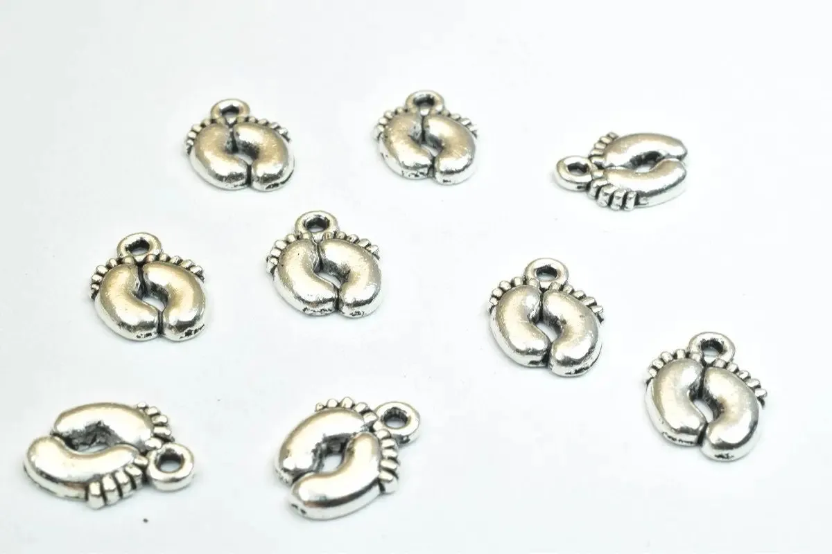 18 PCs Baby Feet Penny Alloy Charm Gold/Antique Green/Antique Silver Beads Size 13x10mm JumpRing Size 1.5mm Decorative Design Jewelry Making