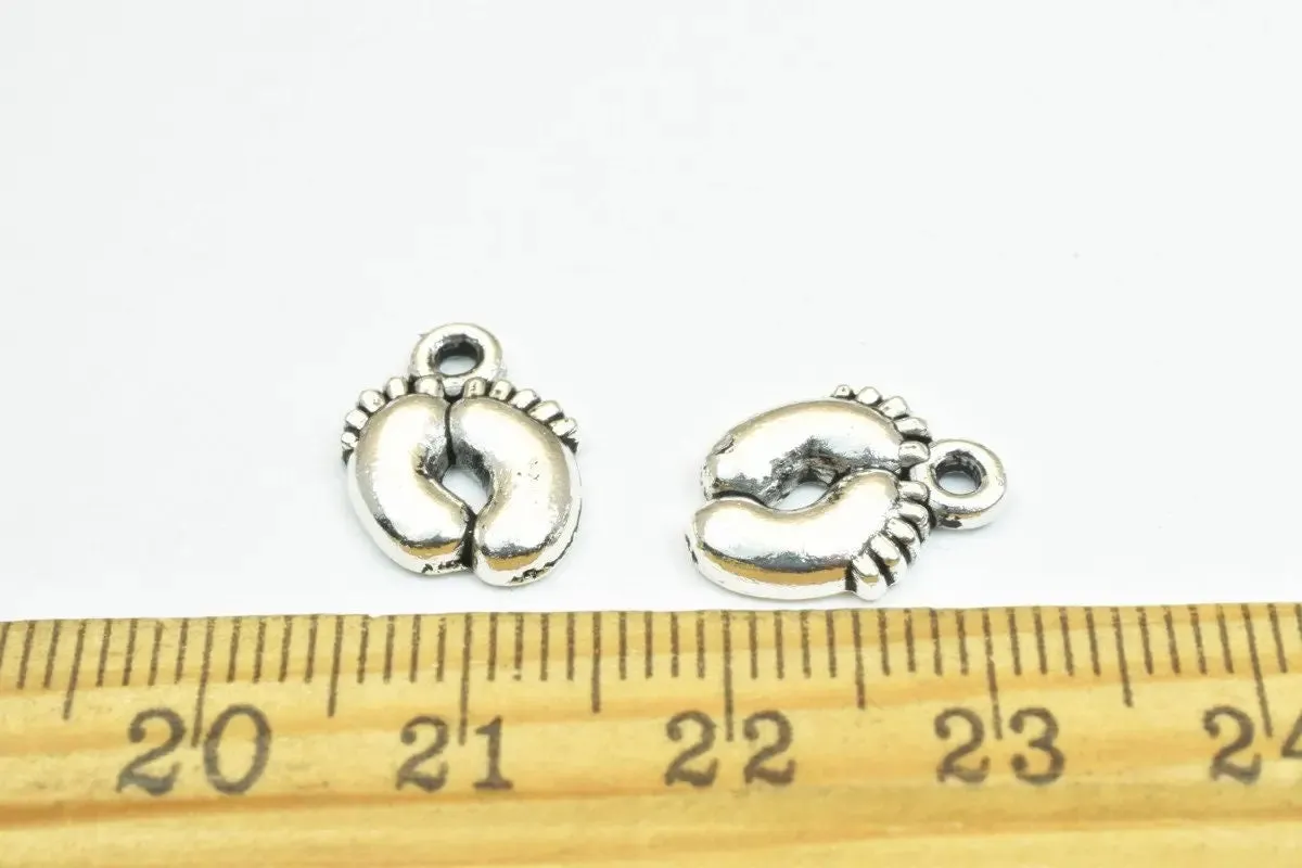 18 PCs Baby Feet Penny Alloy Charm Gold/Antique Green/Antique Silver Beads Size 13x10mm JumpRing Size 1.5mm Decorative Design Jewelry Making