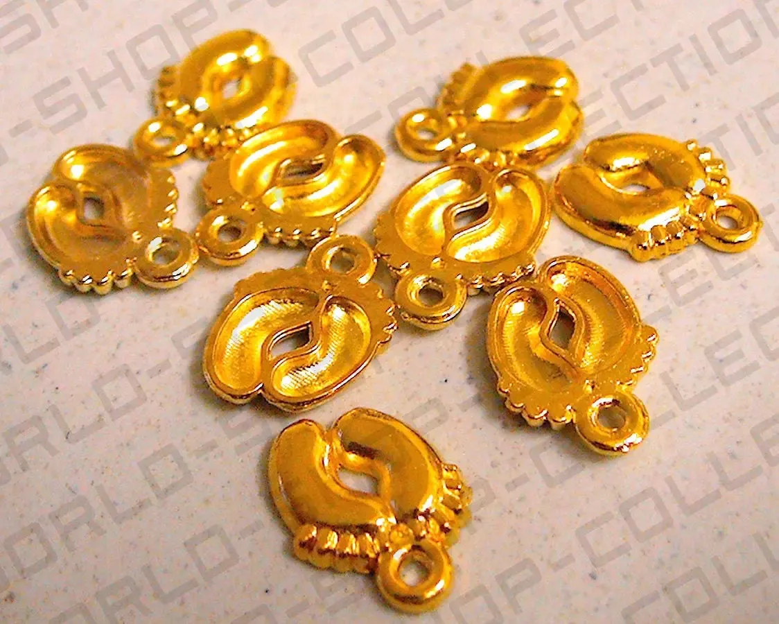 18 PCs Baby Feet Penny Alloy Charm Gold/Antique Green/Antique Silver Beads Size 13x10mm JumpRing Size 1.5mm Decorative Design Jewelry Making