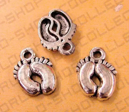 18 PCs Baby Feet Penny Alloy Charm Gold/Antique Green/Antique Silver Beads Size 13x10mm JumpRing Size 1.5mm Decorative Design Jewelry Making