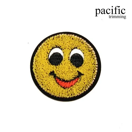 2" Smiley Emoji Patch With Fur Iron On : PA190203 (2 Colors)