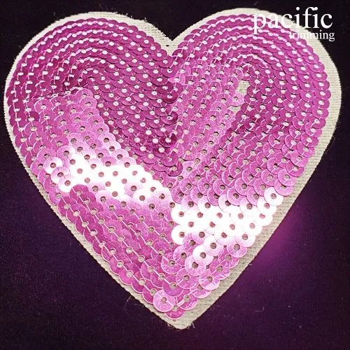 3 3/4" Sequin Heart Patch Sew On : PA190018