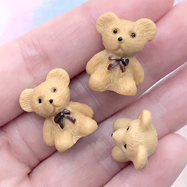 3D Miniature Bear | Dollhouse Stuffed Toy | Animal Embellishment | Kawaii Resin Cabochon | Decoden Supplies (3 pcs / 16mm x 19mm)