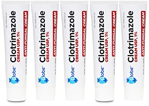 (5 pack) Globe Clotrimazole 1% Cream (1 oz) Relieves the itching, burning, cracking and scaling associated Athletes Foot, Jock Itch, Ringworm and more.