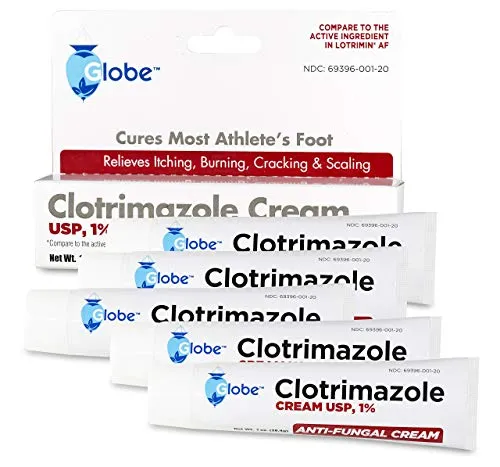 (5 pack) Globe Clotrimazole 1% Cream (1 oz) Relieves the itching, burning, cracking and scaling associated Athletes Foot, Jock Itch, Ringworm and more.