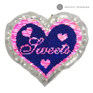 7 1/2" Sequin Heart Shape Patch Sew On : PA190003