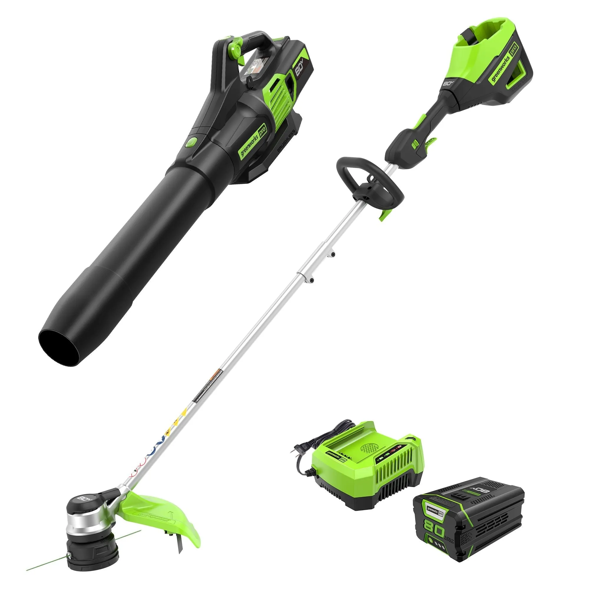 80V 16" Cordless Battery String Trimmer & 730 CFM Leaf Blower Combo Kit w/ 2.5 Ah Battery & Charger