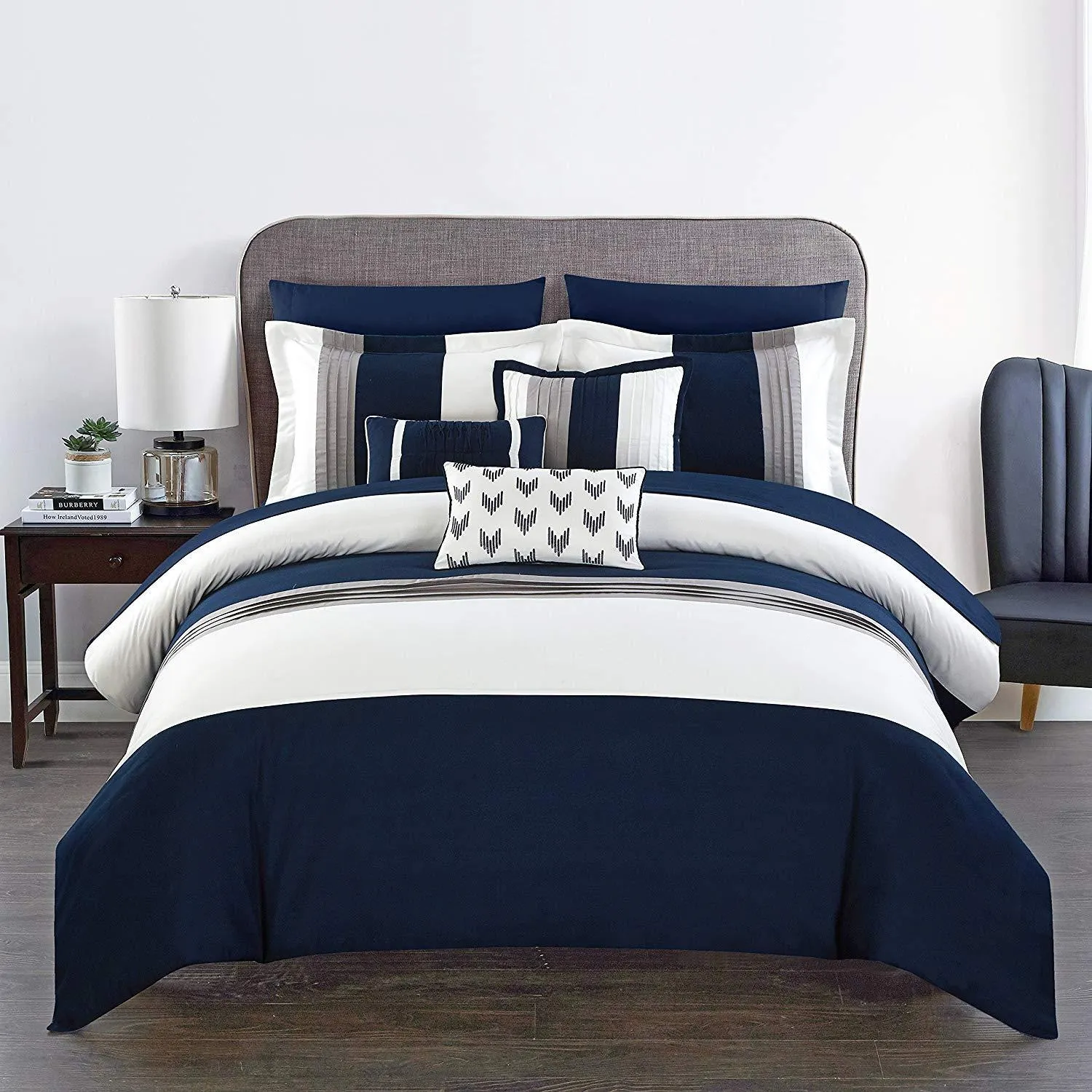 8pc Bedding Set with Duvet covers & 4 pillow cases-Navy