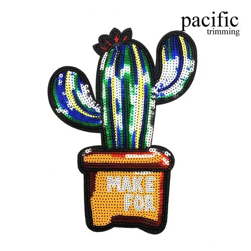 9 3/4" Sequin Cactus Patch Sew On : PA190202