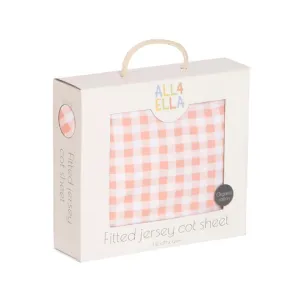 All 4 Ella Organic Jersey Cot Sheets - Gingham Strawberry