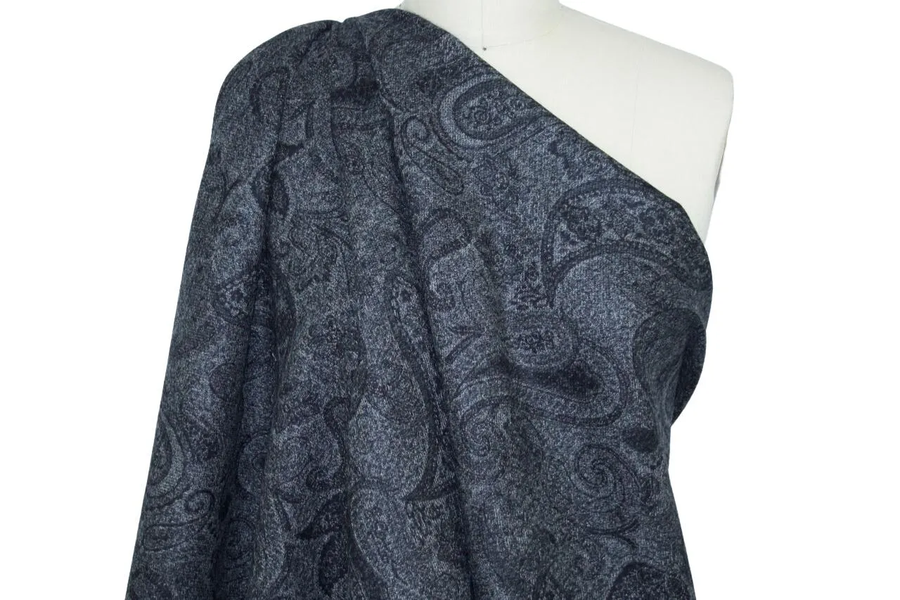 Almost 2 3/4 yards of JA Paisley Double Sided Cashmere Blend - Black/Gray