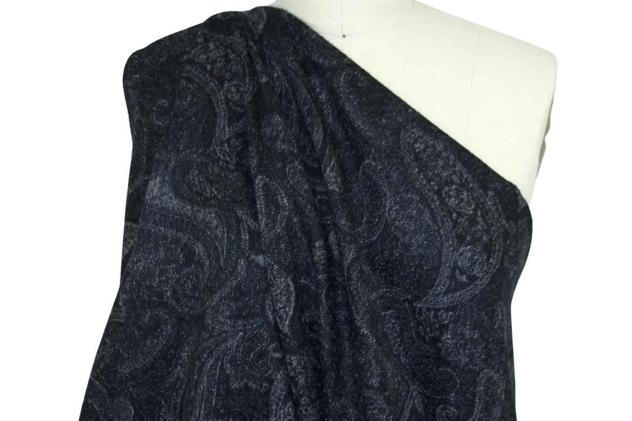 Almost 2 3/4 yards of JA Paisley Double Sided Cashmere Blend - Black/Gray