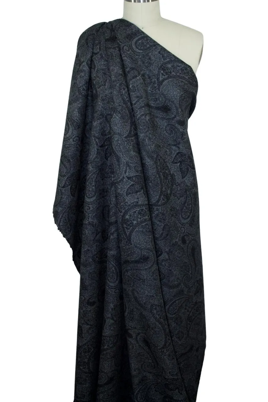 Almost 2 3/4 yards of JA Paisley Double Sided Cashmere Blend - Black/Gray