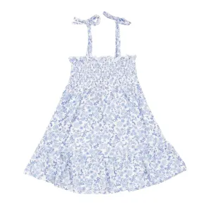 Angel Dear Blue Calico Floral TIE STRAP SMOCKED SUN DRESSS DIAPER COVER