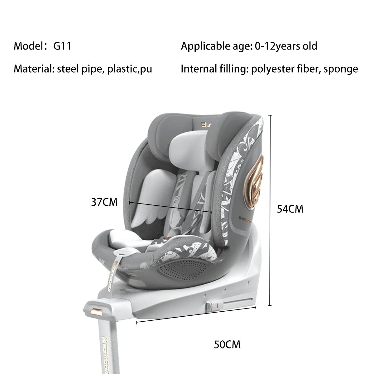 Angel Guardian 0-12 Years 360° Rotation Grey Car Seat