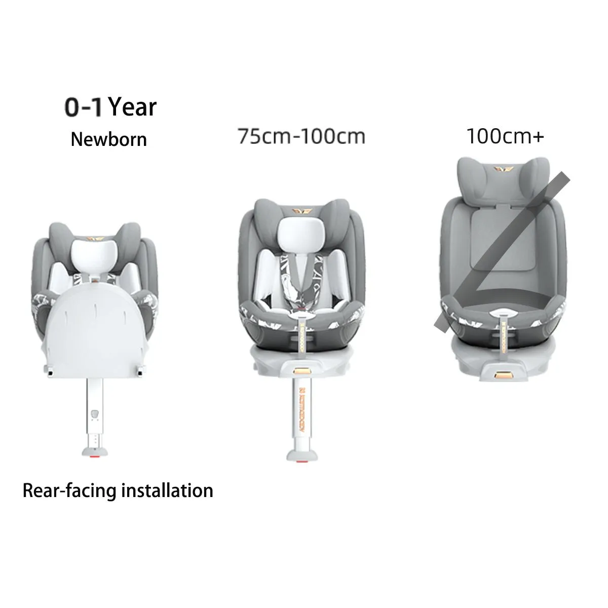 Angel Guardian 0-12 Years 360° Rotation Grey Car Seat