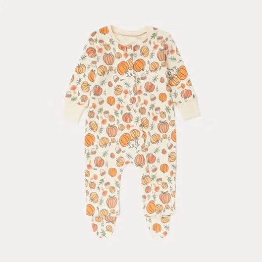 BA - Kids 'Cream' Pumpkin Print Zip Up Romper BA315