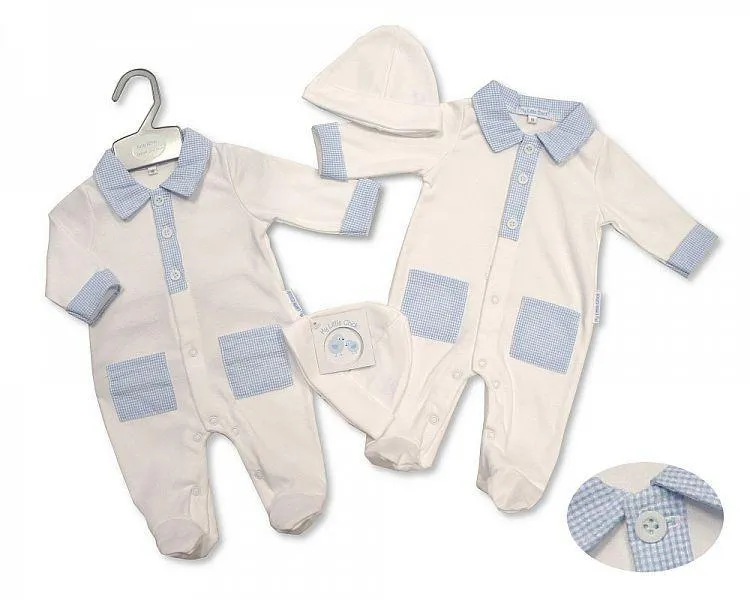 Baby Boys Gingham All in One with Pockets and Hat - 2218