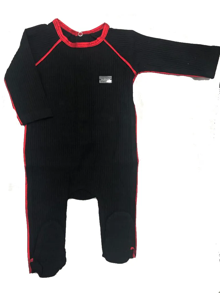 Baby Footie | Cadeau | Black Ribbed | Red/Gold Trim