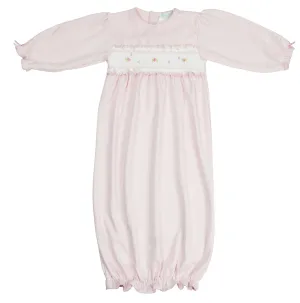 Baby girl Pink Hand Smocked Rosebud Daygown