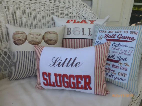 Baseball Pillow, sports pillow with baseballs, Boys room decor, baby boys nursery pillow