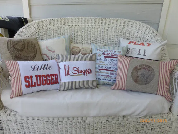 Baseball Pillow, sports pillow with baseballs, Boys room decor, baby boys nursery pillow