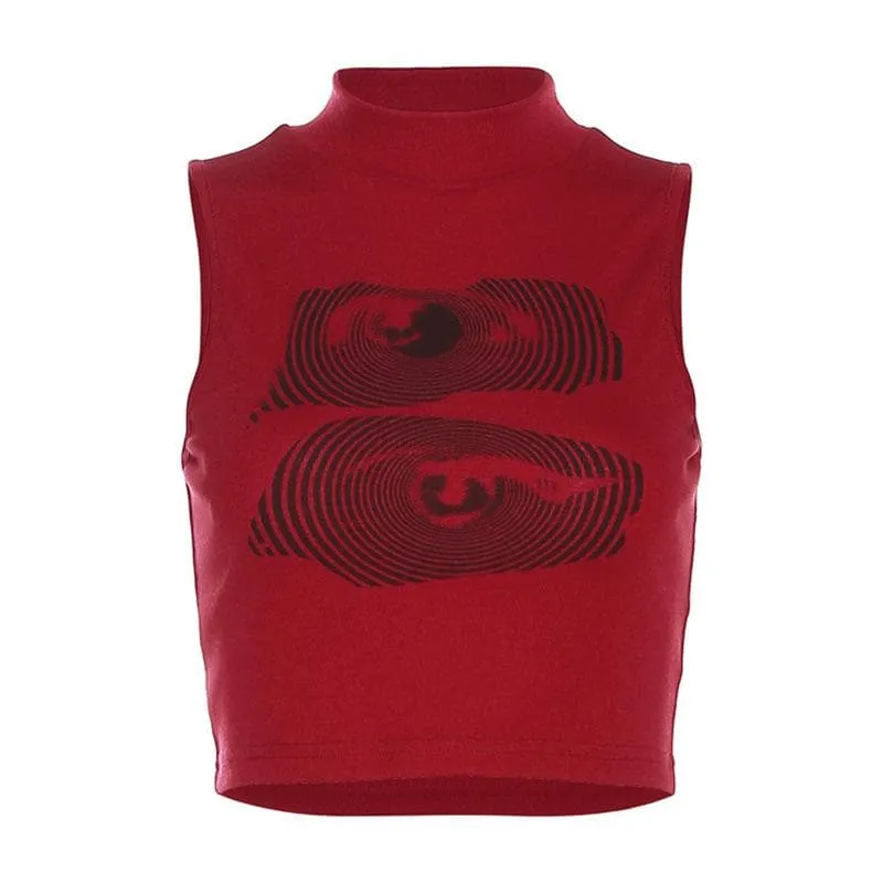 BerryBetty - Abstract high neck contrast sleeveless crop top