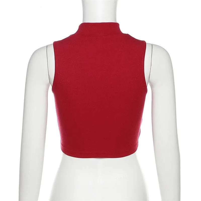 BerryBetty - Abstract high neck contrast sleeveless crop top