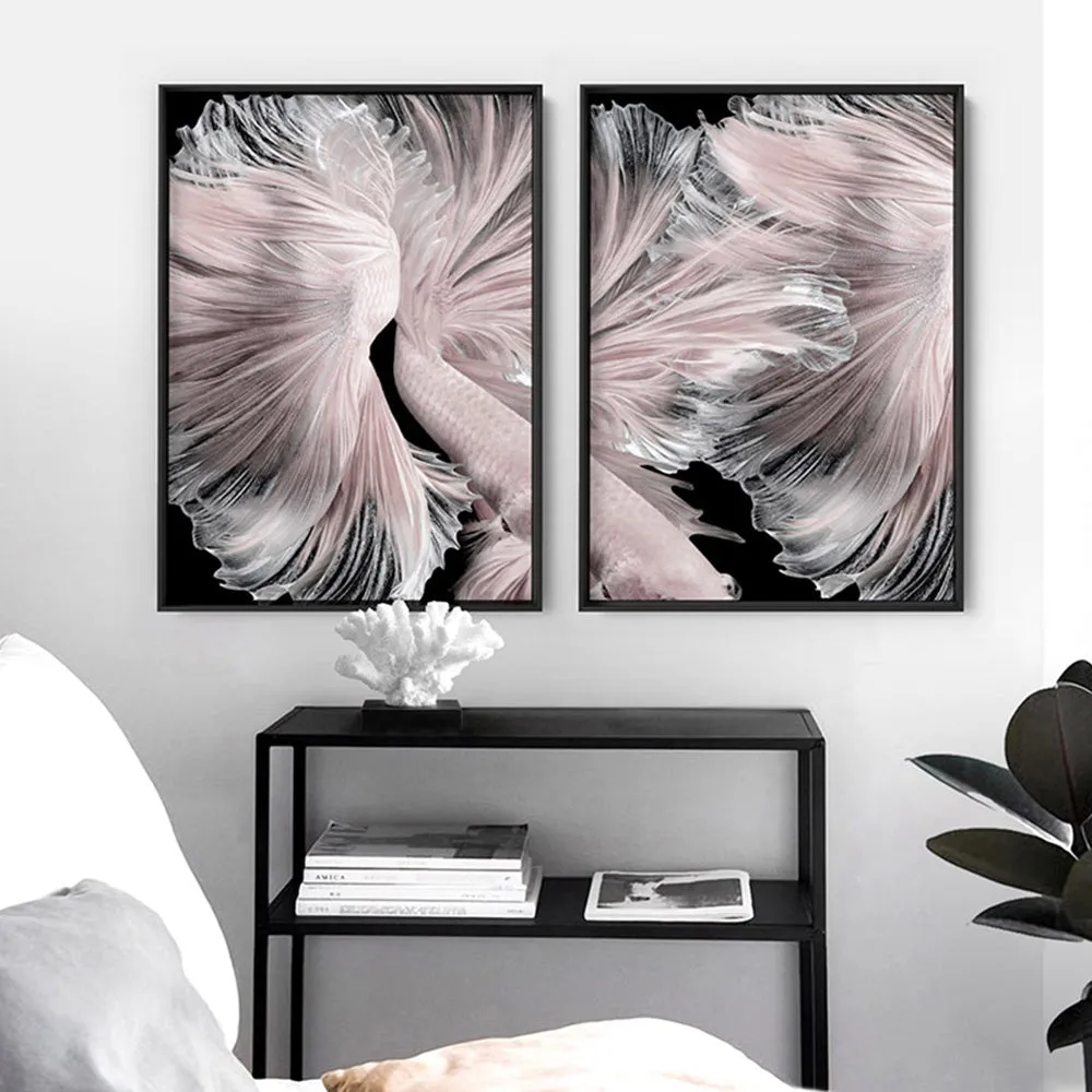 Betta Pair in Pale Pink & Black I - Art Print