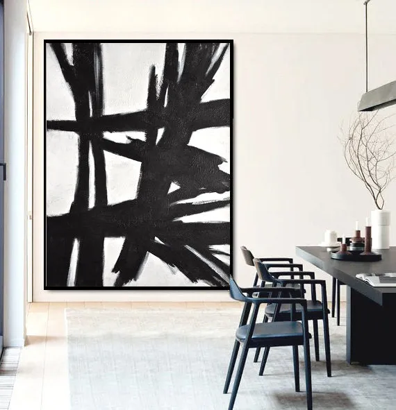 Black and White Abstract Painting Original Large Wall Art Vertical Np019