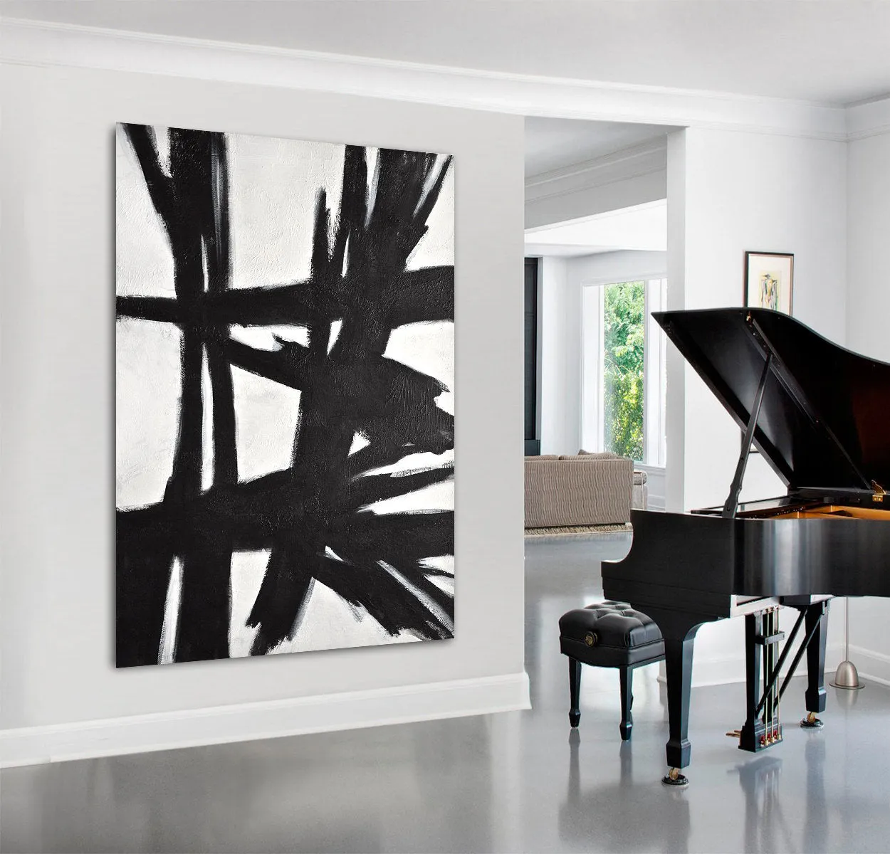 Black and White Abstract Painting Original Large Wall Art Vertical Np019