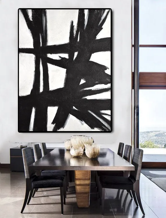 Black and White Abstract Painting Original Large Wall Art Vertical Np019