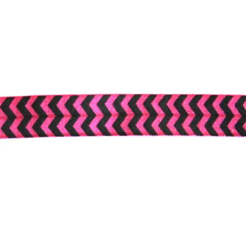 Black Chevron on Fuschia Pink Fold Over Elastic