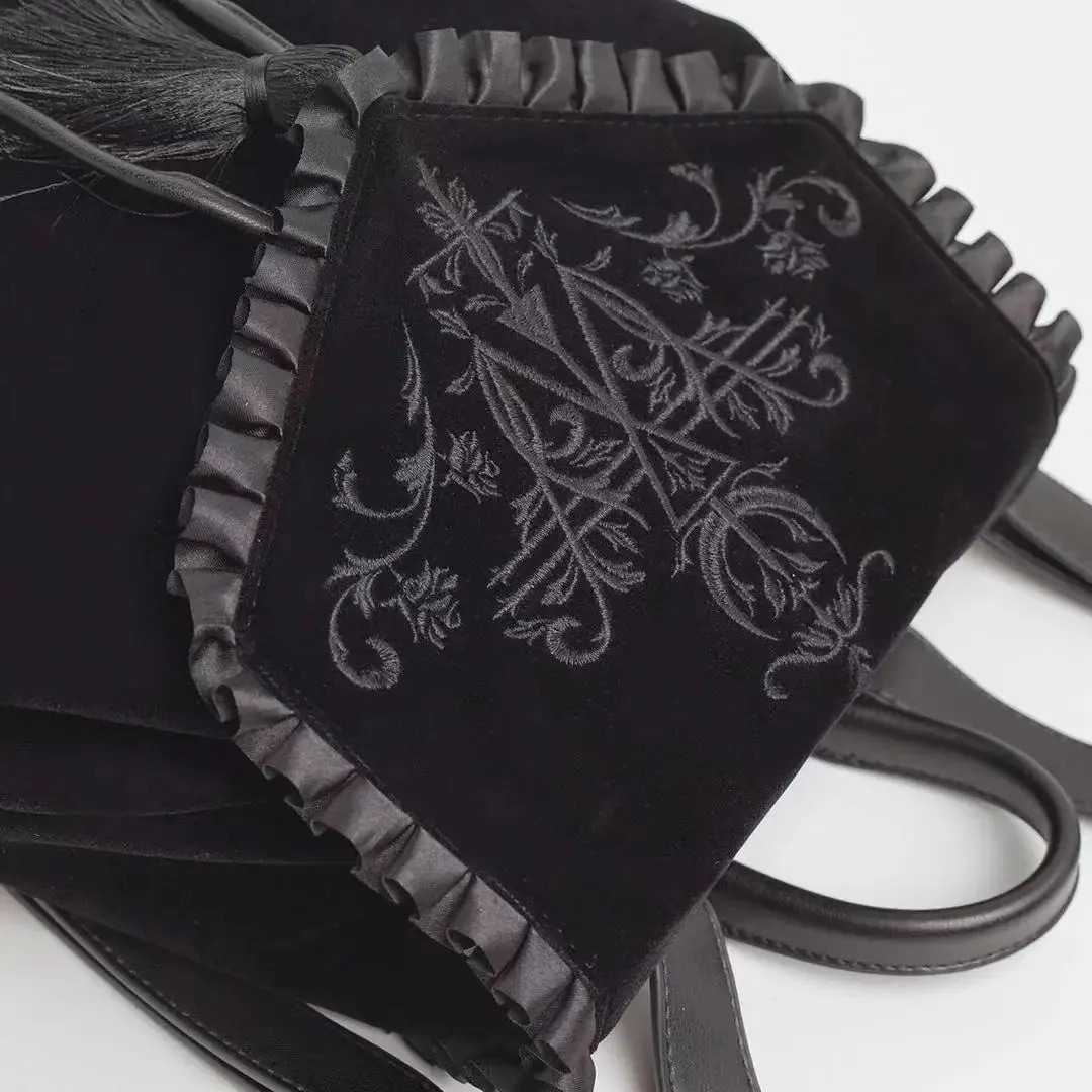 Black Rock Harajuku Magic Gothic Witch Velvet Embroidery Shoulder Dark Punk Bag