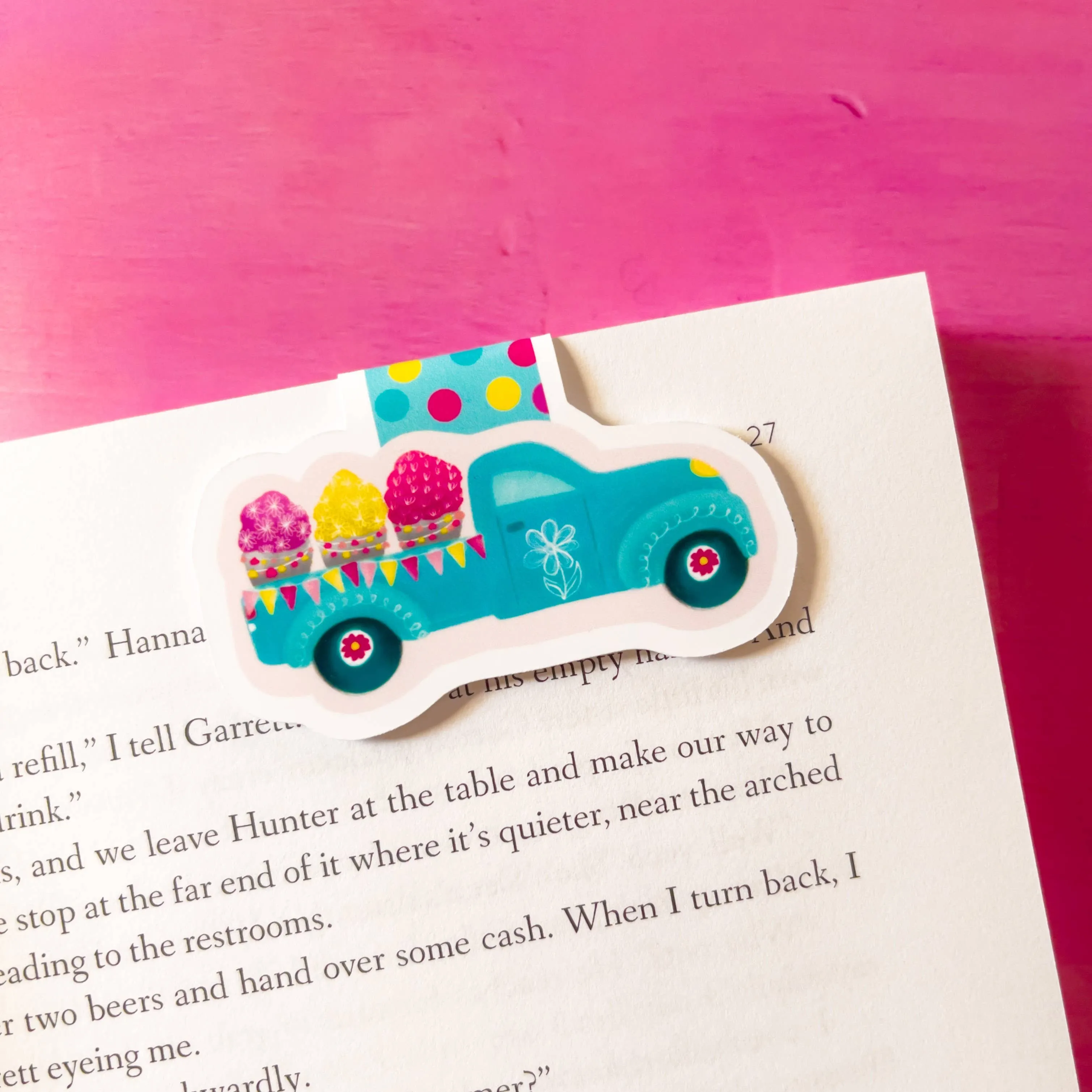 Blue Flower Truck Magnetic Bookmark