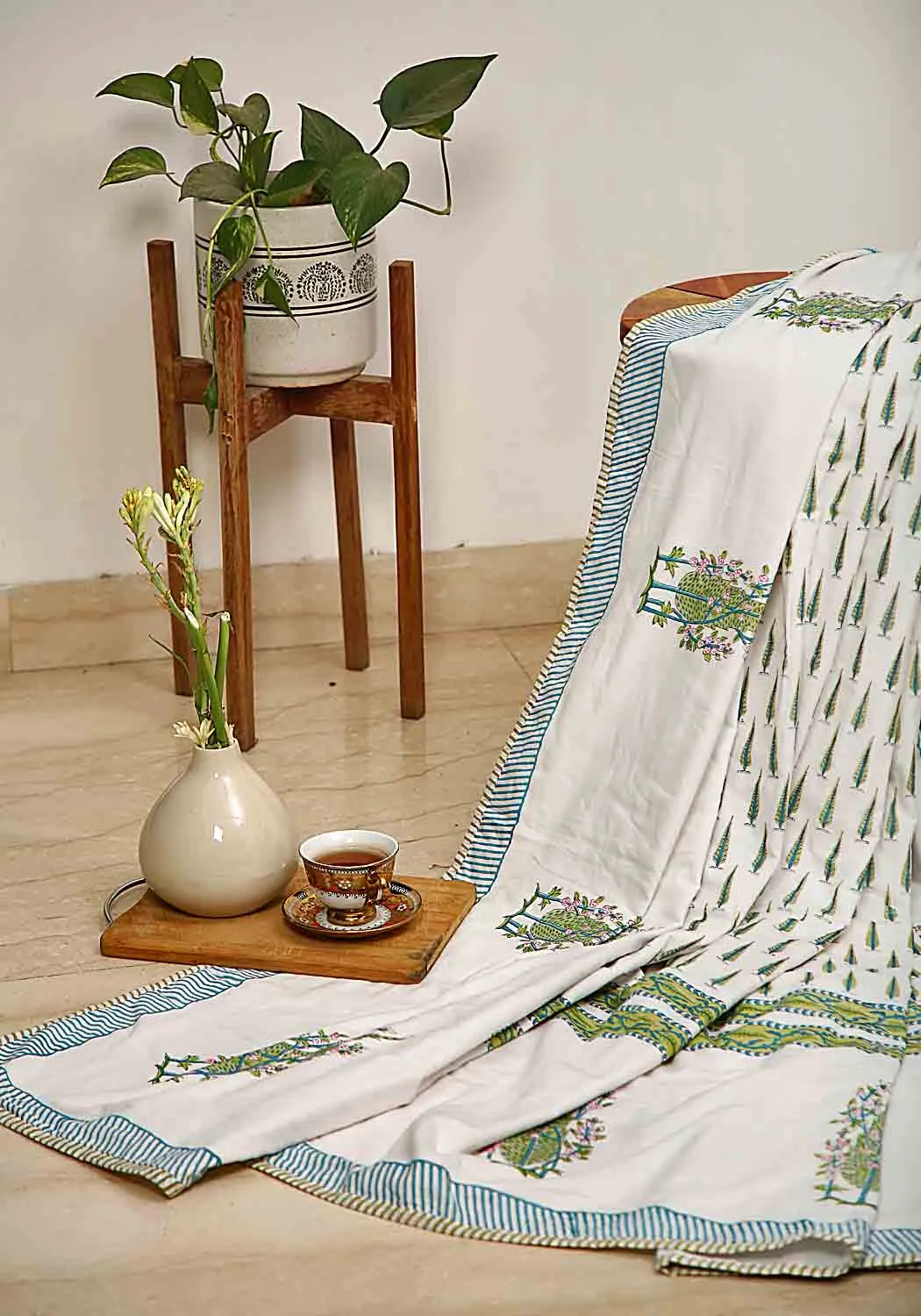 Bluebell Hand Block Print Bedsheet   Cushion Cover   Dohar