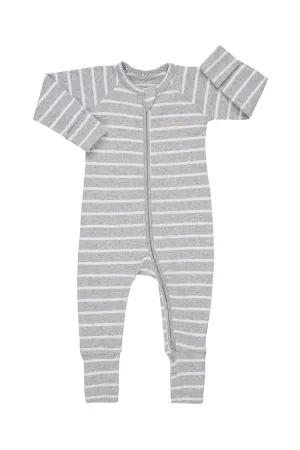 Bonds Ribbed Zip Wondersuit - New Grey Marle & White Stripe