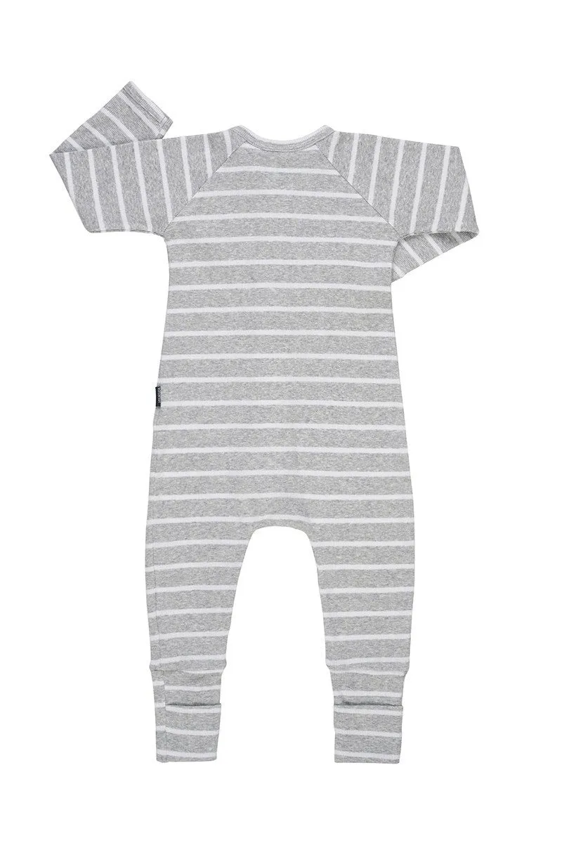 Bonds Ribbed Zip Wondersuit - New Grey Marle & White Stripe