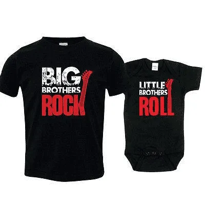 Bro's Rock n' Roll Brother Matching Black Tee & Bodysuits (MRK X)