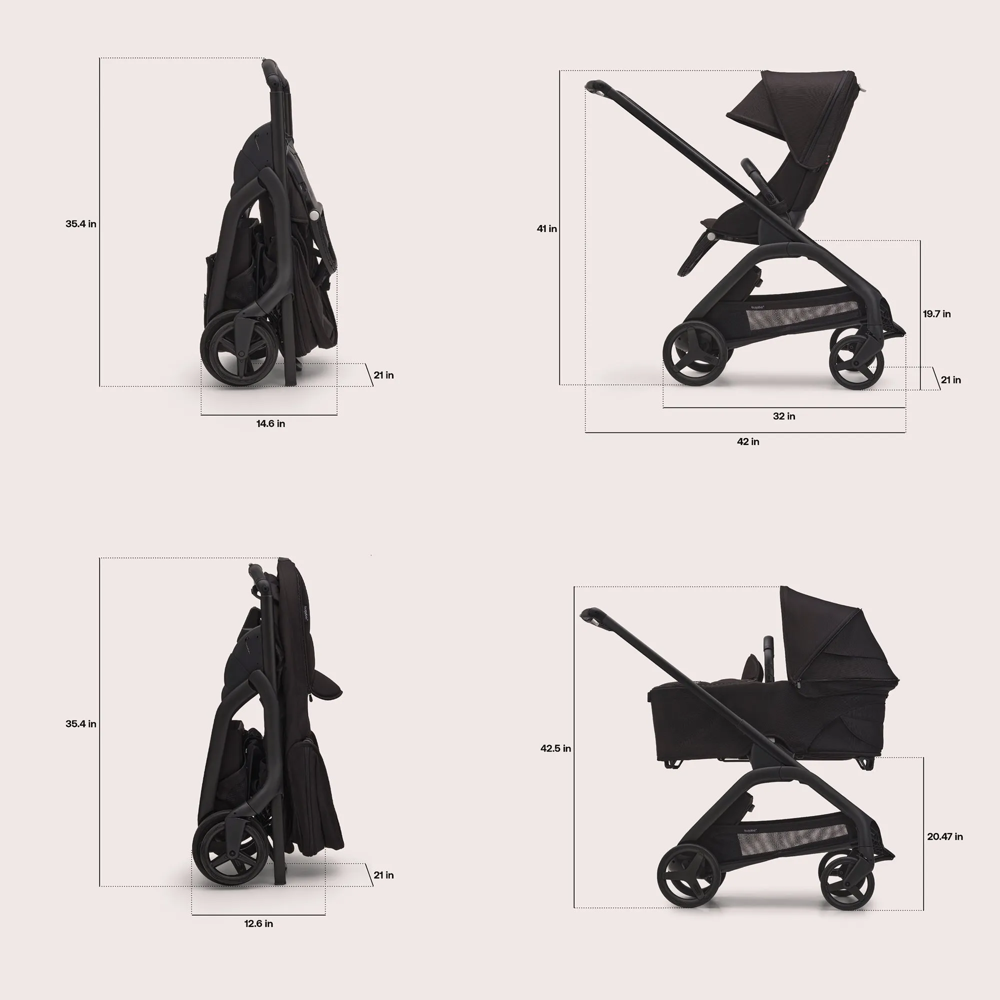 Bugaboo Dragonfly Bassinet and Seat Pram - Black/Dark Cherry