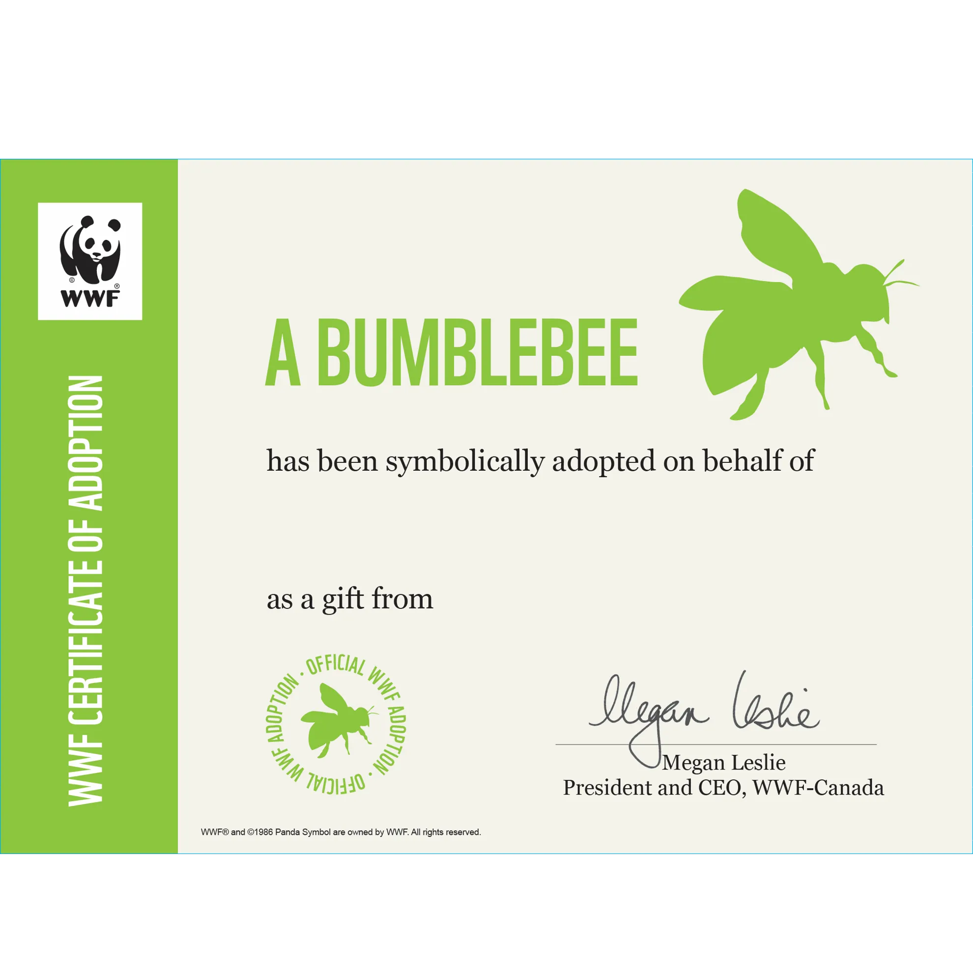 Bumblebee adoption card