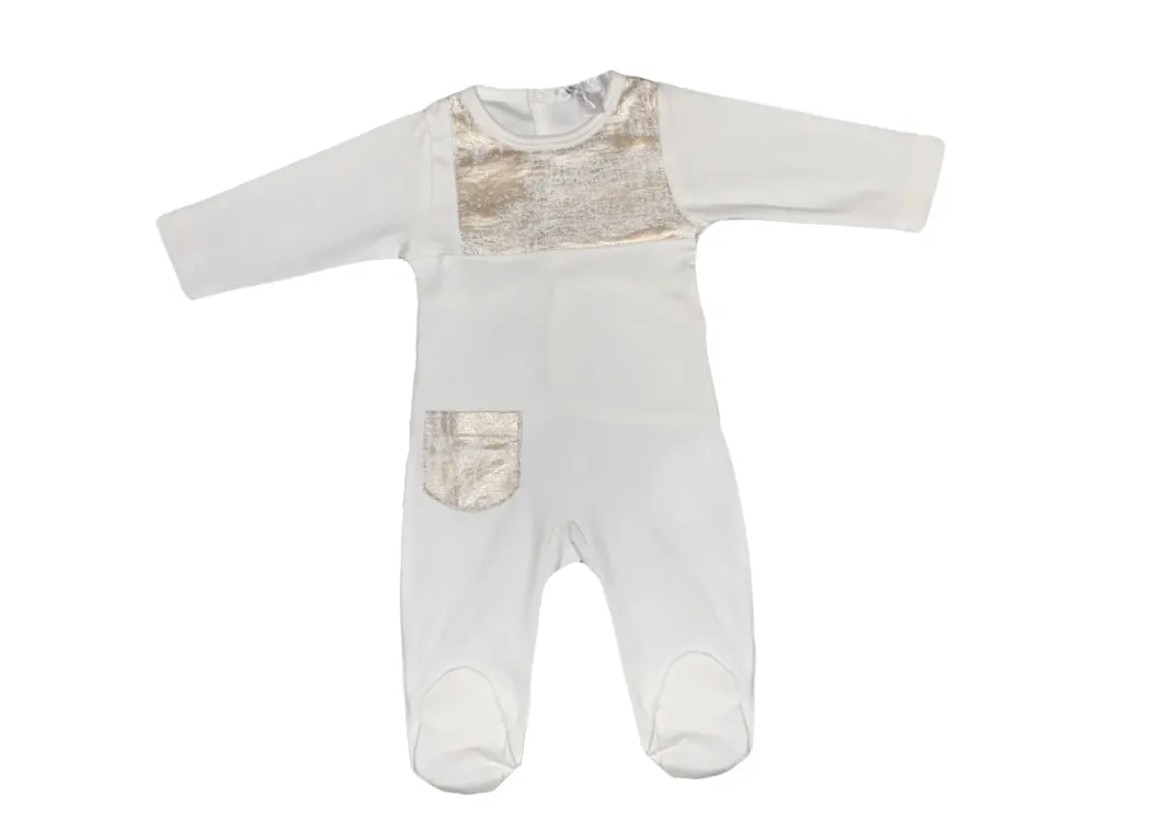 Chant de Joie Baby Off White With Gold Yoke Footie