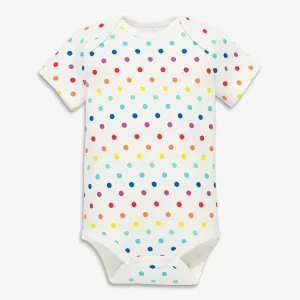 Clearance organic short sleeve babysuit in mini rainbow dot