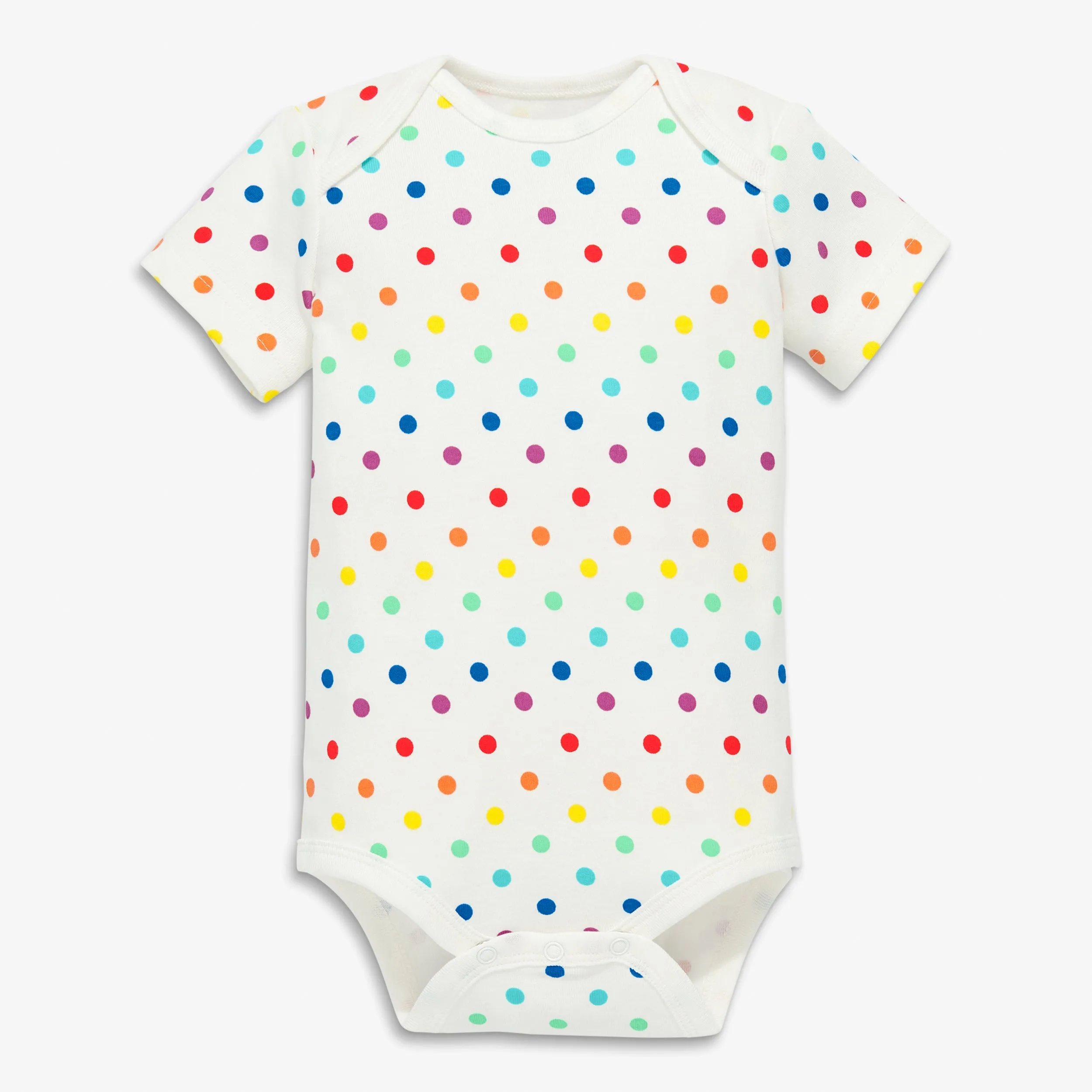 Clearance organic short sleeve babysuit in mini rainbow dot