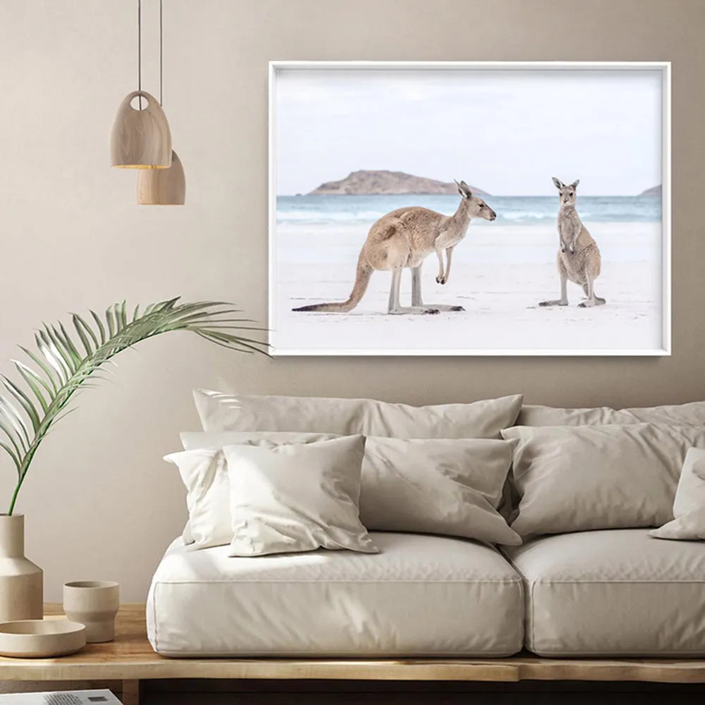 Coastal Beach Kangaroos III - Art Print