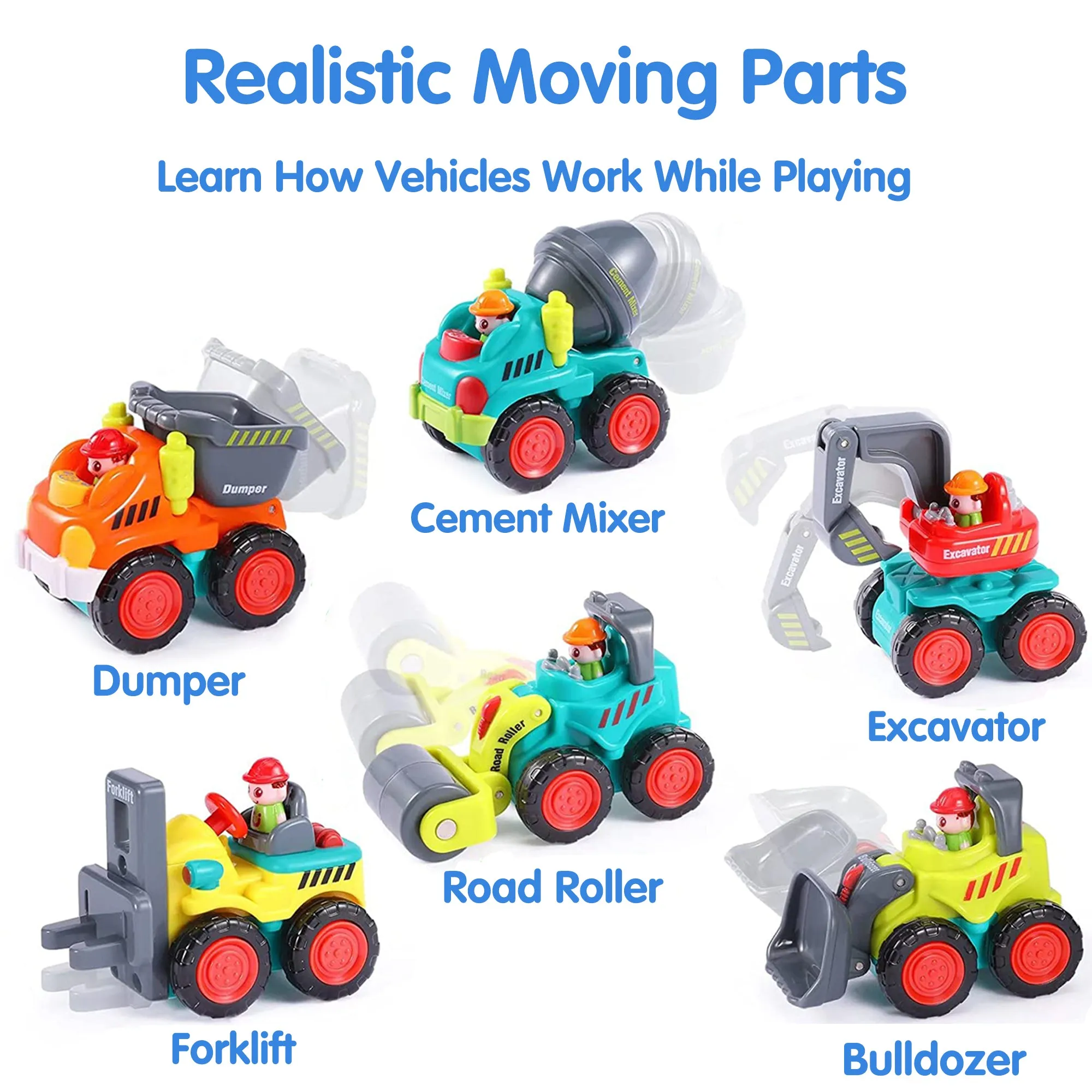 Construction Toy Trucks, Baby Mini Push Go Cars W/ Playmat