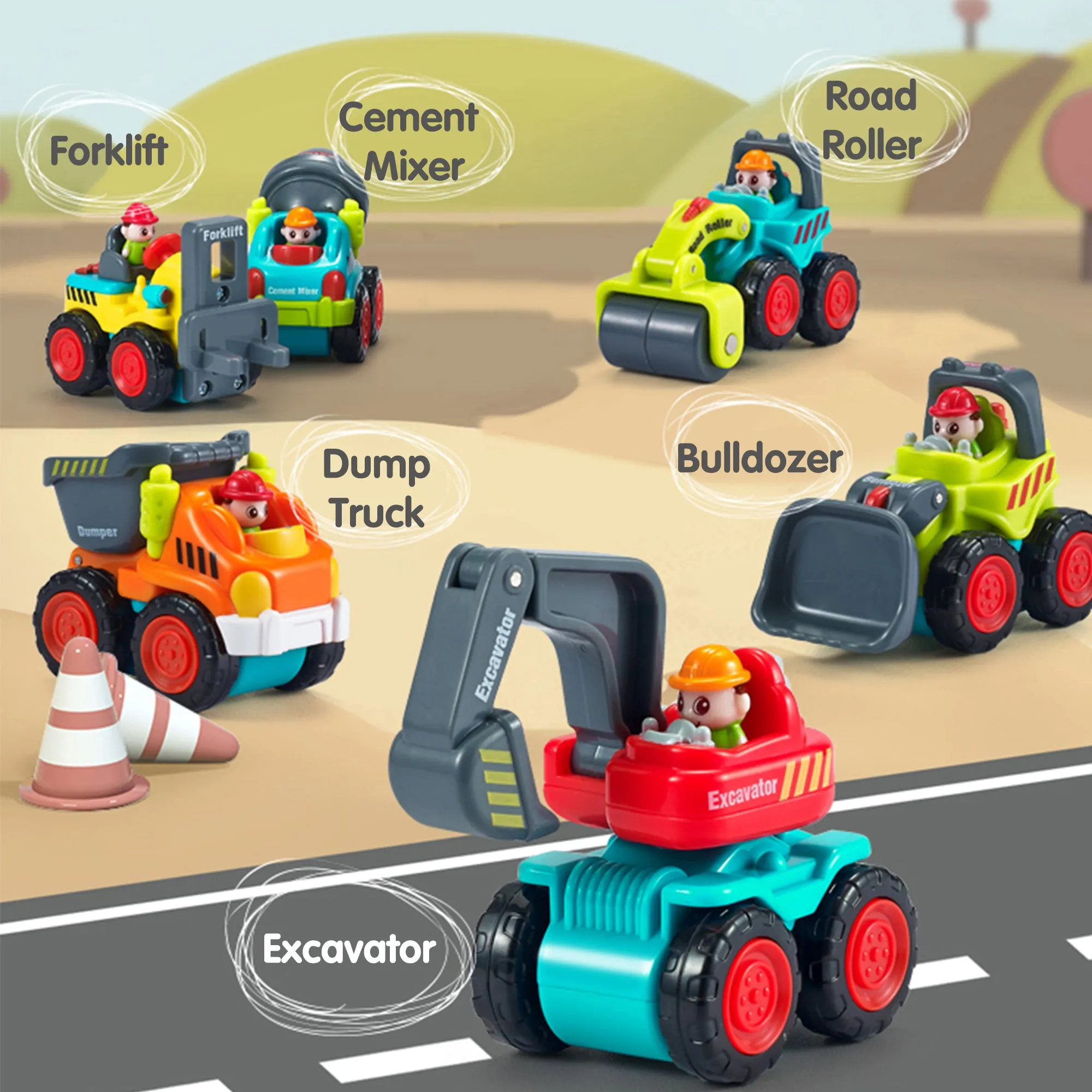 Construction Toy Trucks, Baby Mini Push Go Cars W/ Playmat